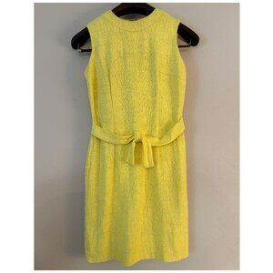 Vintage 60s Bright Yellow Sleeveless Shift Sheath Linen Burlap Dress Small
